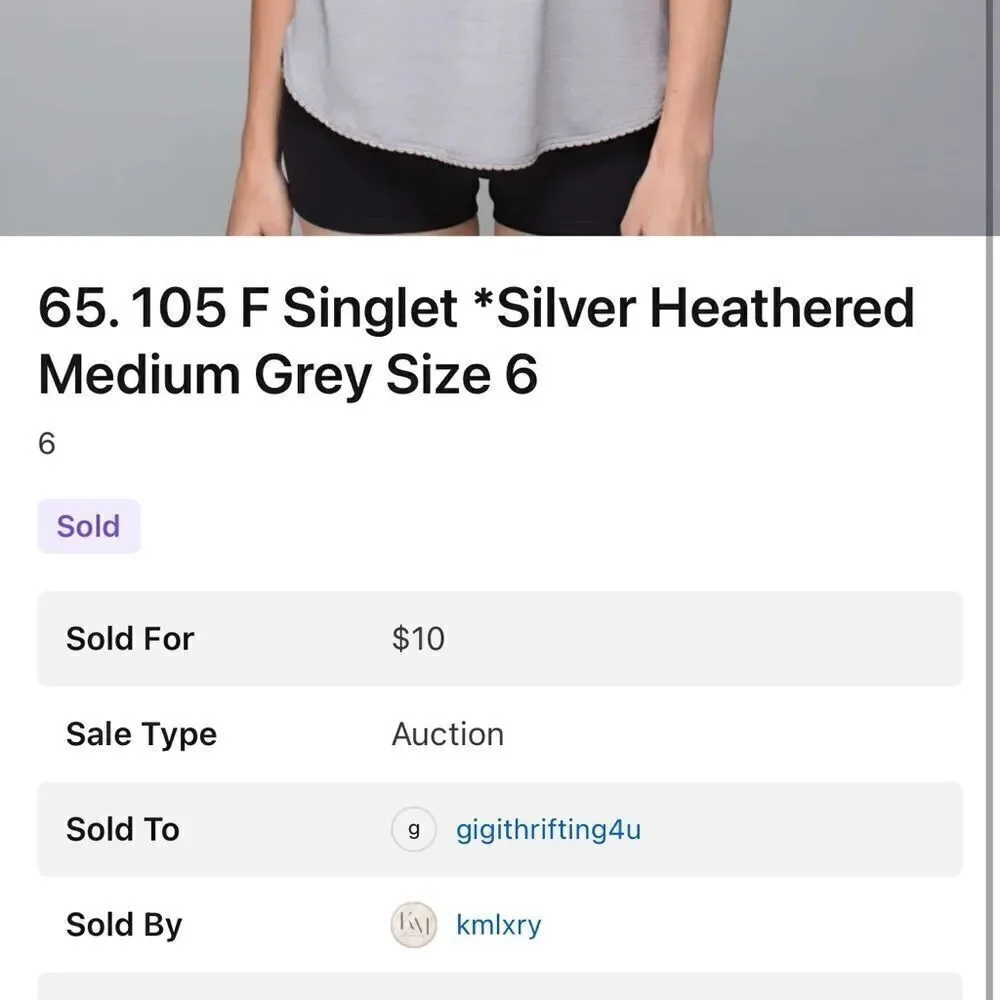 GUC Lululemon Women’s 105 F Singlet Athletic Workout Tank Silver Slate-  Size 6